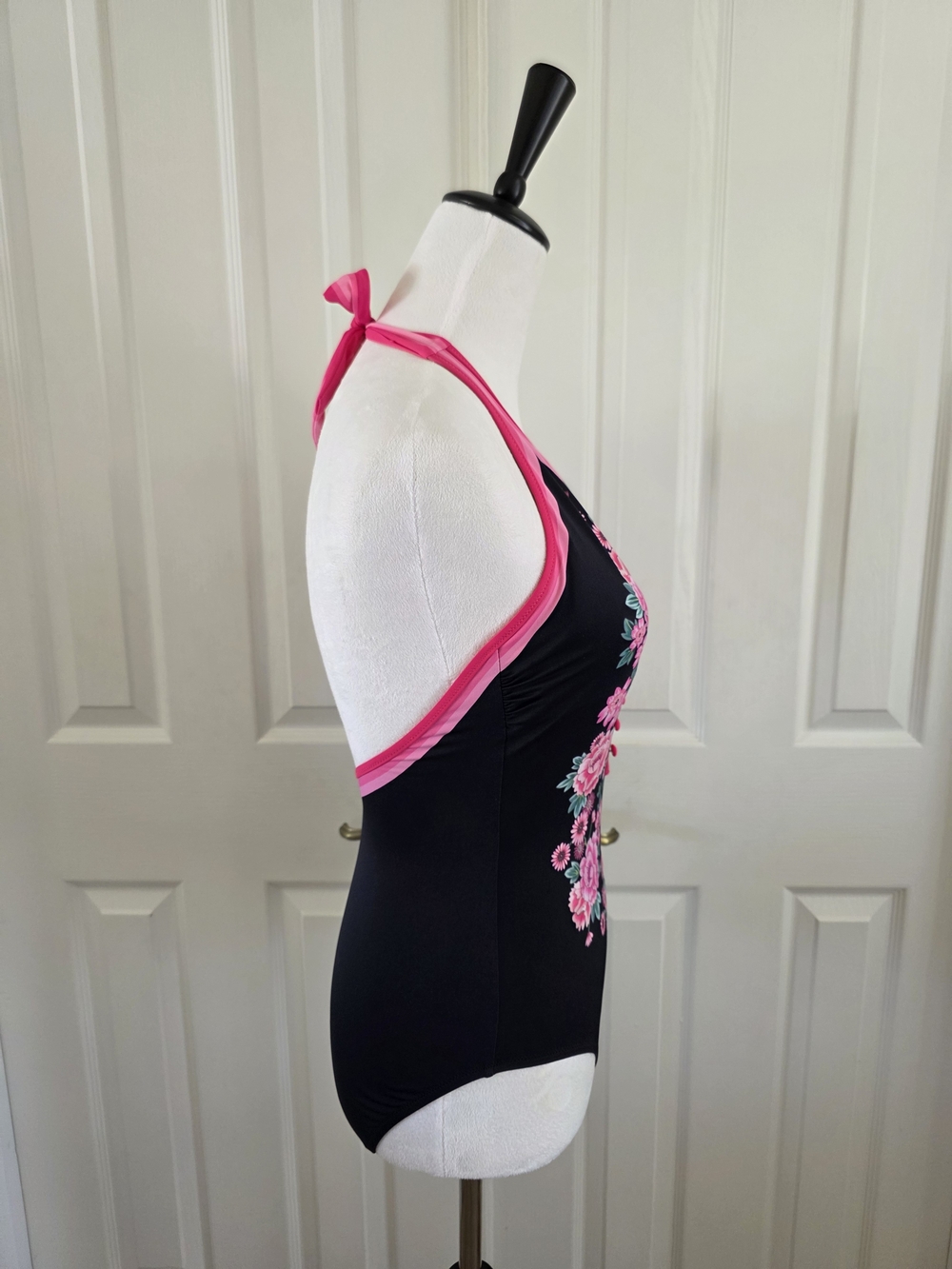 Johnny Was Blum Floral Halter One Piece Swimsuit Black Pink Floral Size M - Picture 6 of 14